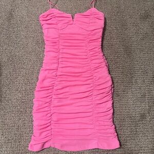 Hello Molly Summery Pink Ruched Mini Dress - Size 2